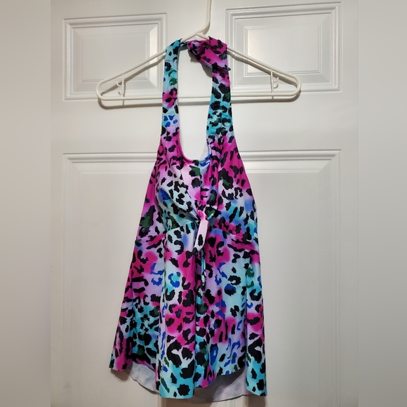 Multi-Colored Leopard Print Halter Top Swimsuit size XL - Picture 2 of 16